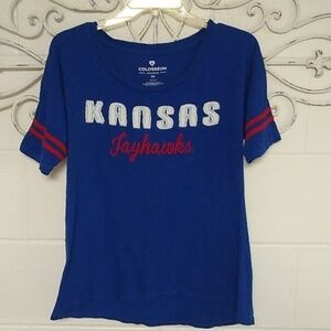 KANSAS JAYHAWKS NCAA BASKETBALL, COLOSEUM APPLIQUE, COTTON TEE SHIRT